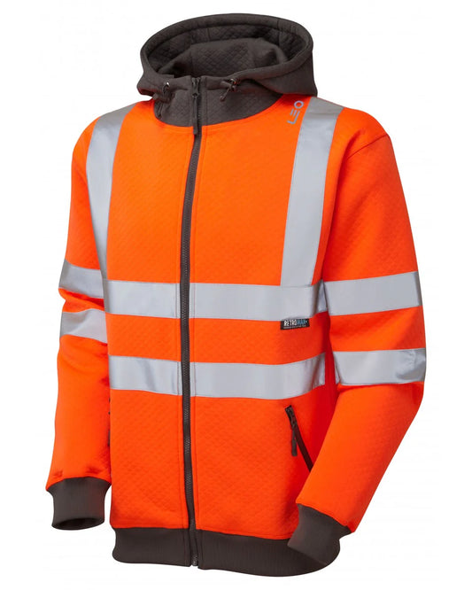 SS02-O-LEO SAUNTON ISO 20471 Class 3 Full Zip Hooded Sweatshirt Orange